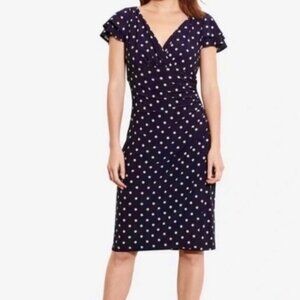 Lauren Ralph Lauren Navy Polka Dot Ruffle Sleeve Midi Dress